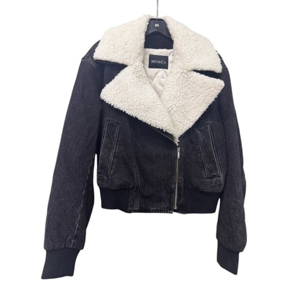 MO&Co Sherpa Collar Black denim Jacket size small